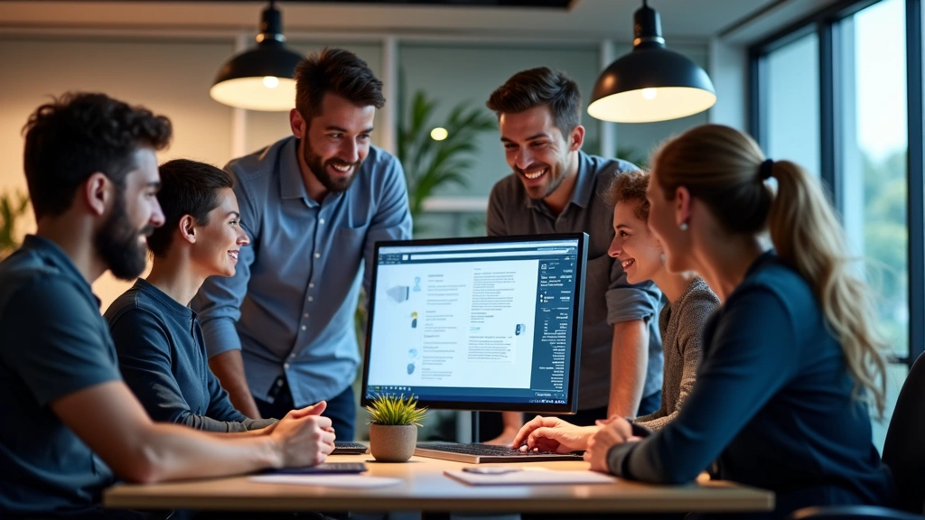 Professional team collaborating on a web design project