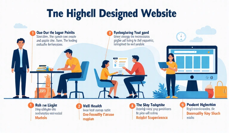 A vibrant infographic illustrating the journey of a user through a well-designed website, highlighting conversion points and positive user experience.